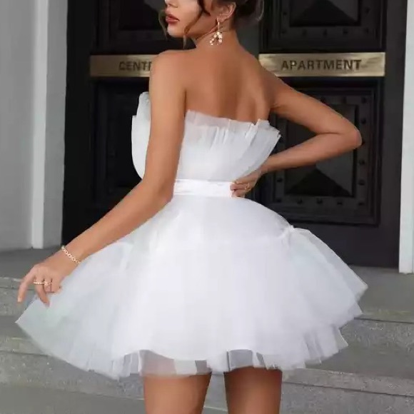 White Mini Tulle Dress - Picture 3 of 10